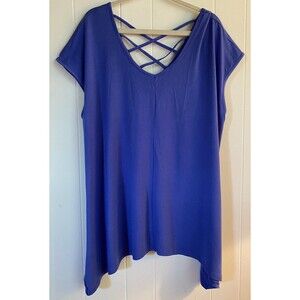 Harmony Balance Blouse Women’s 3X Blue Sleeveless Asymmetric Crisscross Tunic
